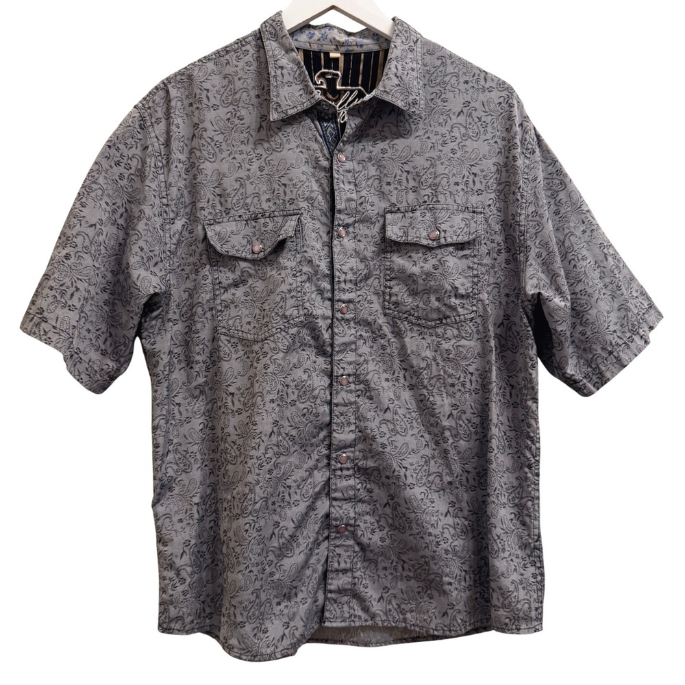 Scully Western Snap Short Sleeve Shirt Mens Large Grey Paisley Cowboy Rodeo
